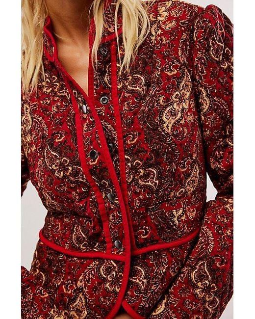 Free People Red Zoey Jacket At In Cherry Combo, Size: Small