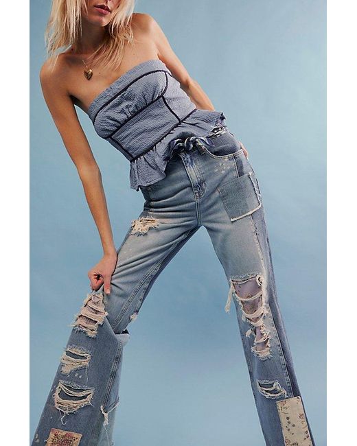 Free People Blue Love Story Mid-rise Flare Jeans
