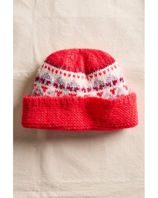 Free People Red Coming Home Fairisle Beanie