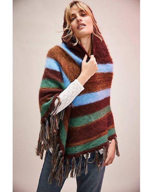 Free People Brown Striped Turtleneck Poncho Jacket