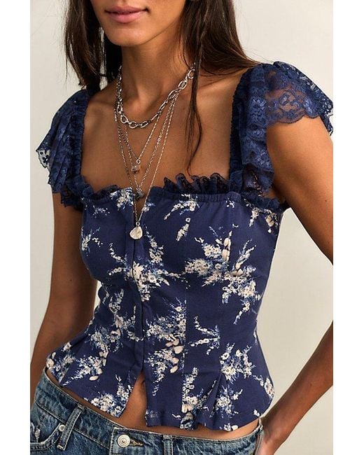 Free People Blue Bonnie Lace Top