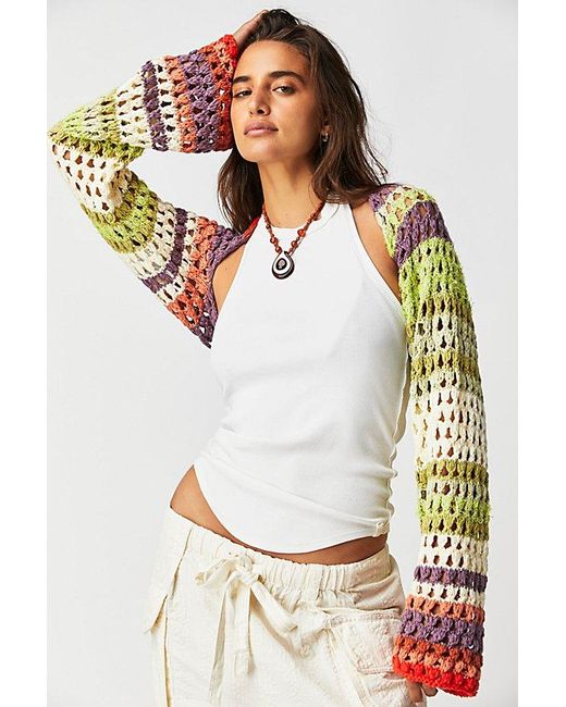 Free People Multicolor Gia Crochet Shrug At In Cherry Lime Combo, Size: Xs