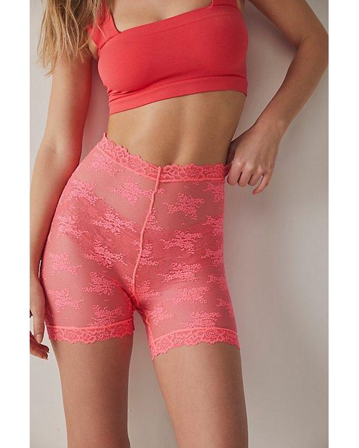 Free People Red For You Lace Bike Shorts