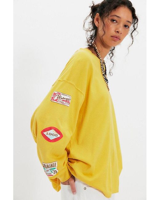 Daydreamer Yellow Surf Patched Long Sleeve Tee