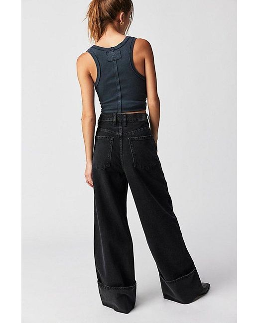 Free People Blue Final Countdown Cuffed Low-rise Jeans At Free People In Blackout, Size: 25