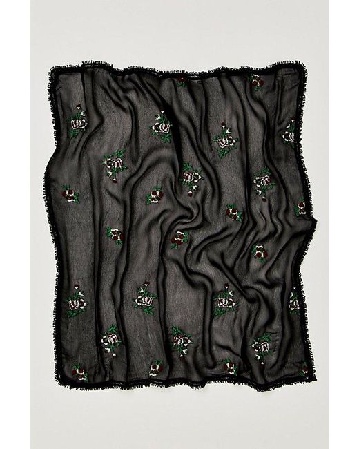 Free People Black Annabelle Embroidered Sheer Scarf