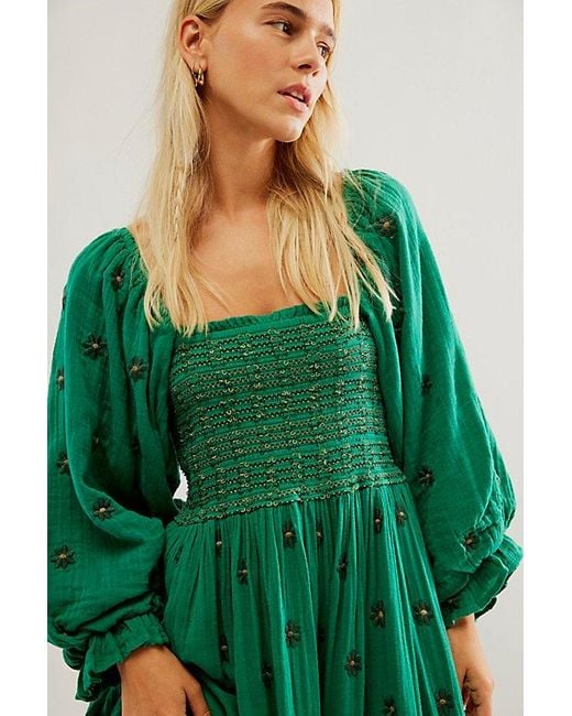 Free People Green Dahlia Embroidered Maxi Dress At In Verdis Combo, Size: Xs