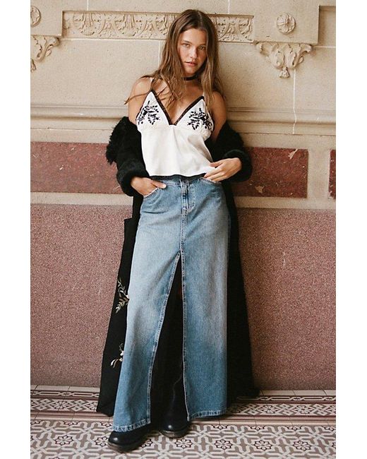Free People Blue Come As You Are Denim Maxi Skirt