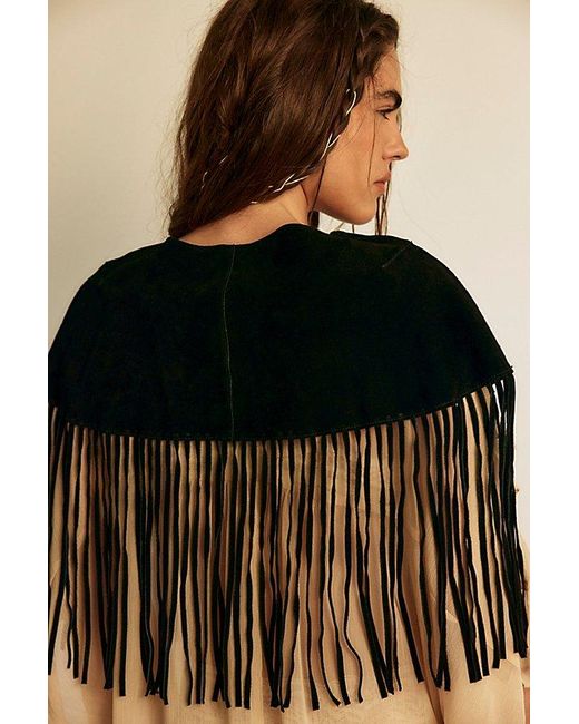 Free People Brown Lights Out Embellished Suede Cape