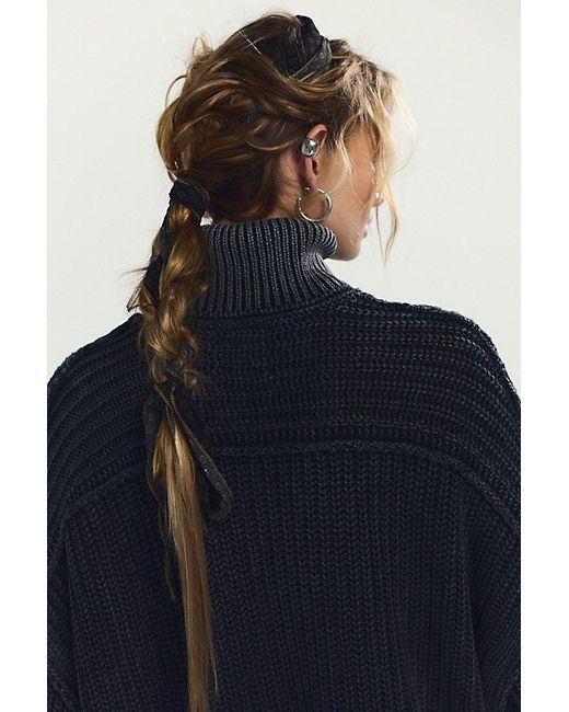 Free People Blue Worn Thru Turtleneck Sweater