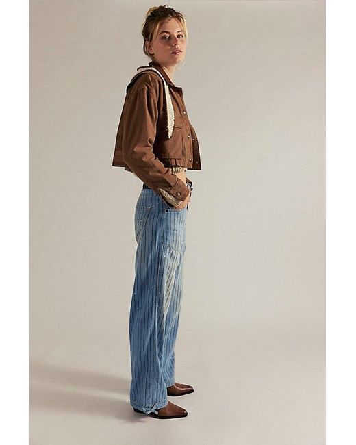 Free People Blue Don'T Wait Up Pinstripe Boyfriend Jeans