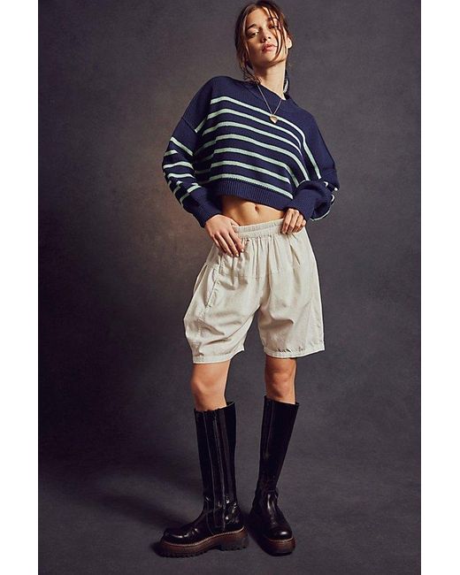 Free People Blue Easy Street Stripe Crop Pullover At In Navy Combo, Size: Xs