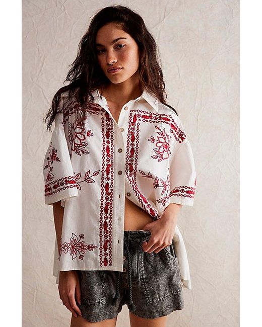 Free People Red We The Free Spring Refresh Vacation Shirt