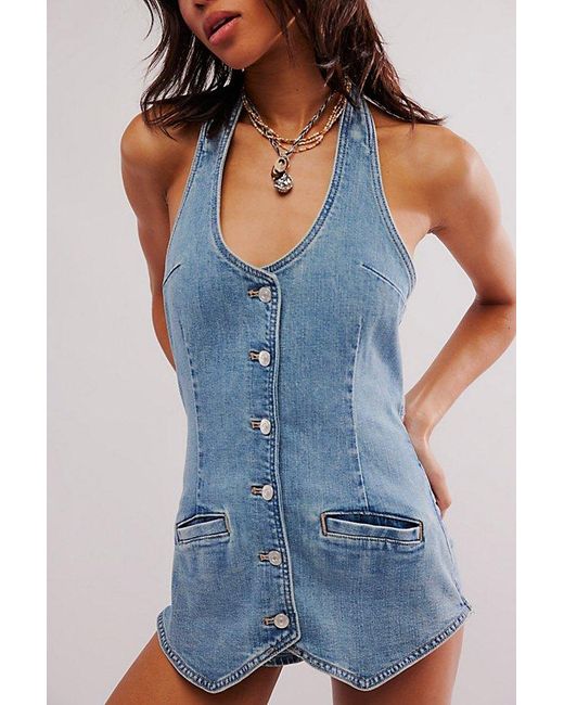Free People Blue We The Free Counter Culture Micro Playsuit