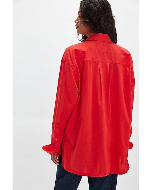 Free People Red Hallie French Cuff Shirt
