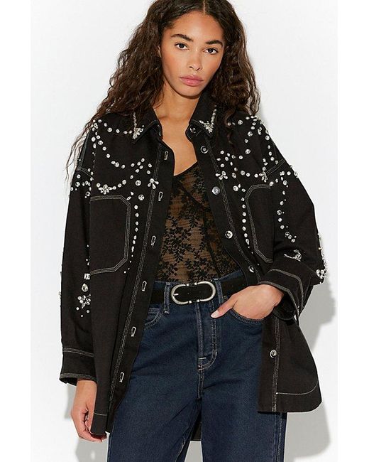 Free People Black Bells Embellished Shacket Jacket