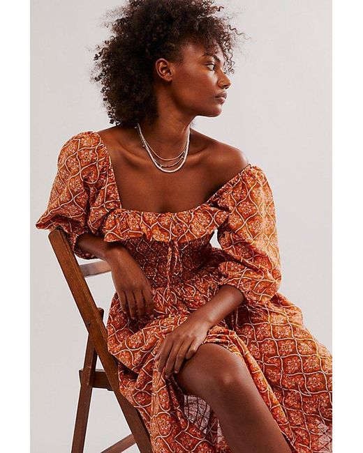 Free People Orange Oasis Printed Midi Dress