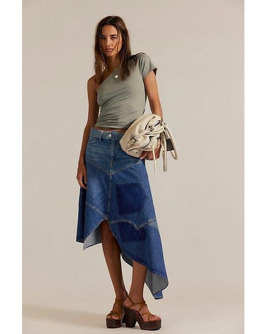 Free People Blue Piece Of Work Denim Midi Skirt