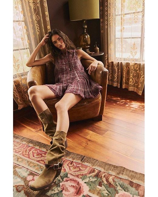 Free People Brown Off Beat Plaid Romper