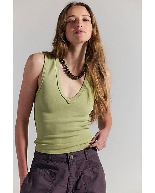 Free People Green Neria V-Neck Tank Top