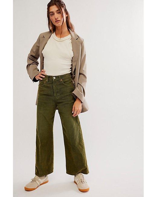 Re/done Green High-Rise Wide-Leg Cropped Jeans