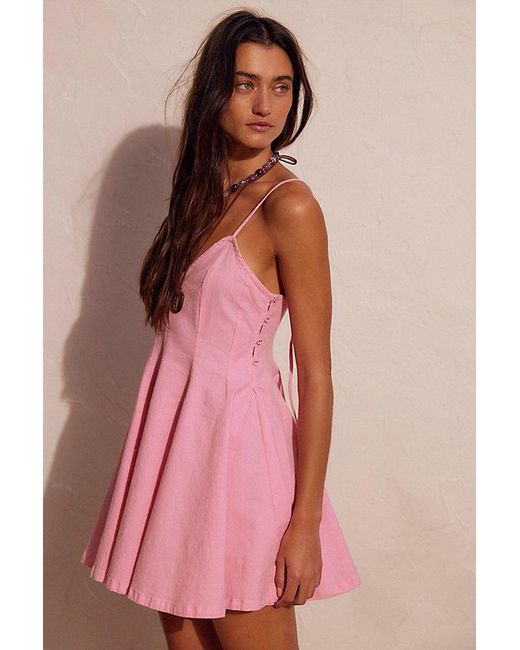 free-est Pink Tan Lines Stretch Linen Mini Dress By