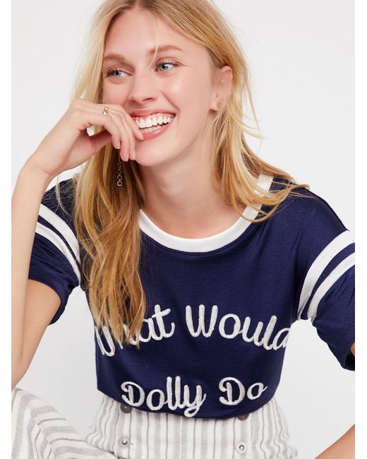 Free People Blue What Would Dolly Do Tee