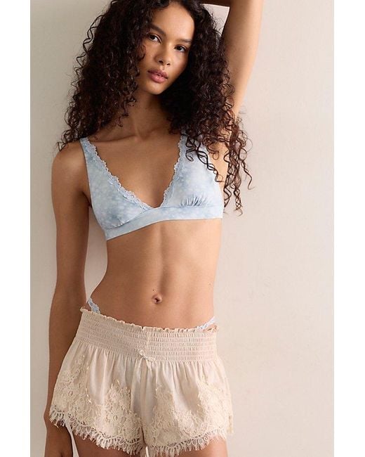 Intimately By Free People Blue Charlie Lace Microfiber Printed Plunge Bralette By