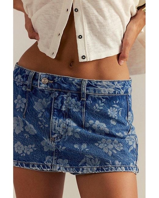 Free People Blue Gallivanting Printed Denim Skort