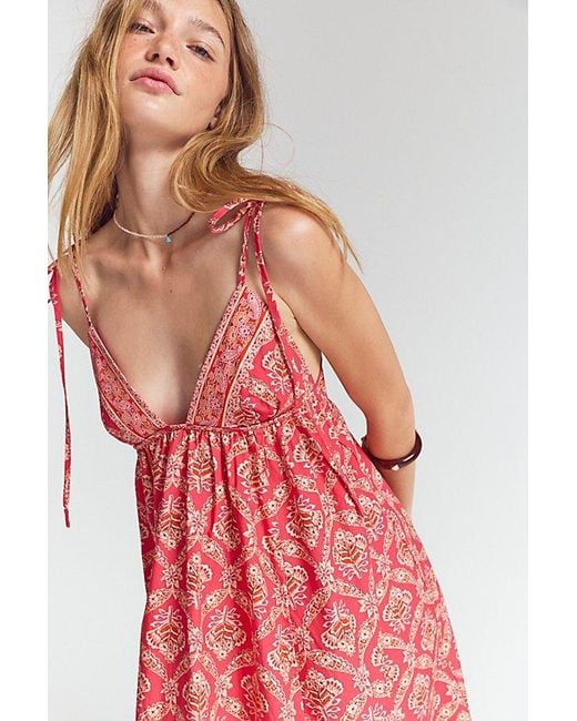 Free People Red Sorrento Stroll Printed Maxi Dress