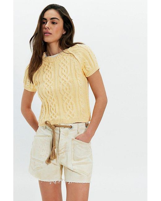 Free People Yellow Bubblegum Cable Knit Pullover