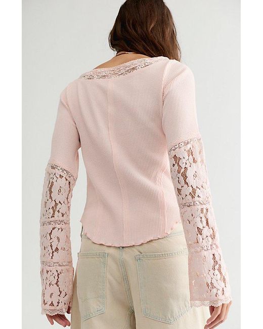 Free People Natural Amber Lace Cuff Long Sleeve Top