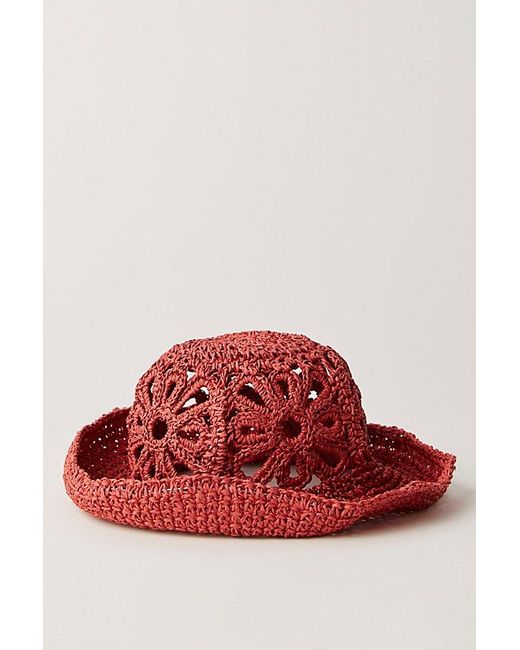 Free People Red Cut-Out Daisy Straw Hat