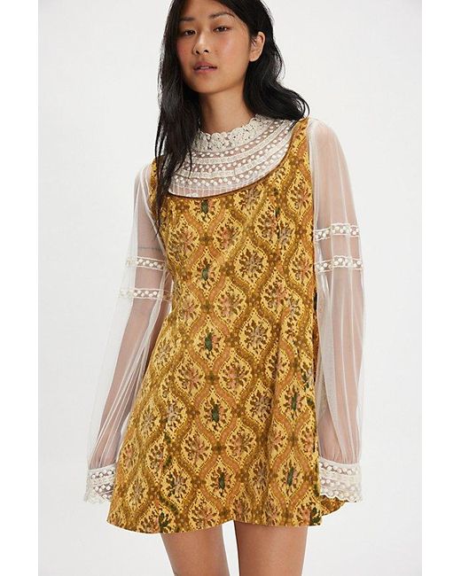 Free People Petal Tapestry Mini Dress in Yellow | Lyst