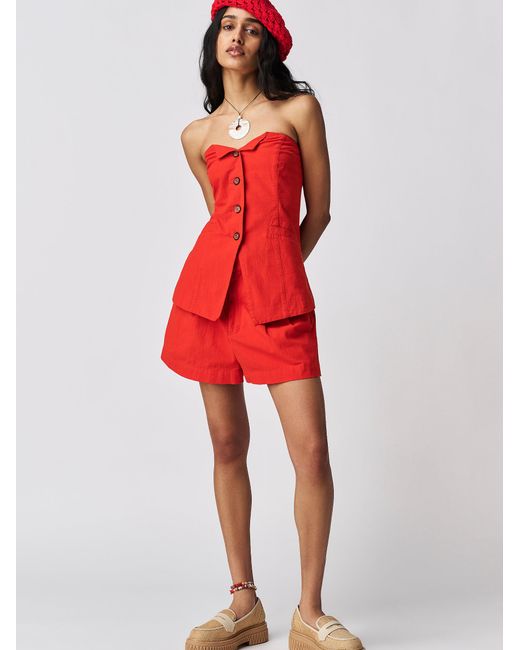 Free People Red Your Love Short Suit Set