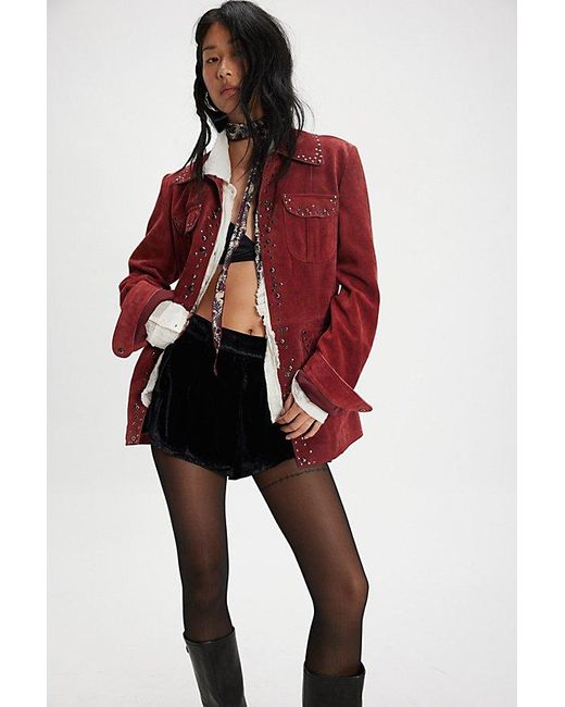 Free People Women's Red Star Dust Ruffle Velvet Shorts