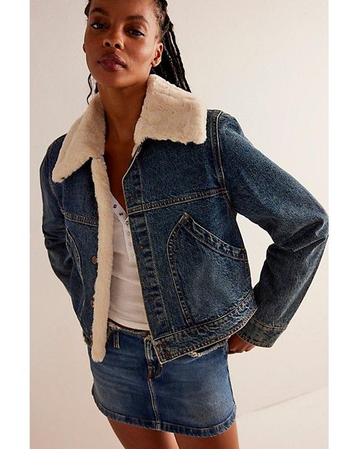 Free People Blue Tia Cozy Denim Jacket