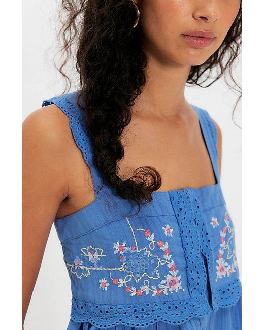 Free People Blue Farrah Embroidered Tunic