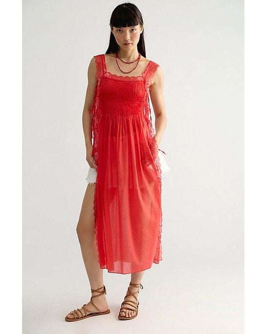 Free People Red Loren Apron Maxi Top