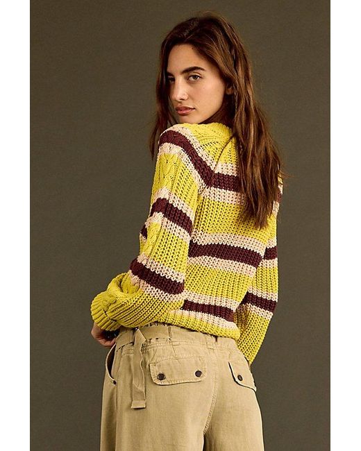 Free People Metallic Frankie Striped Cable Knit Sweater