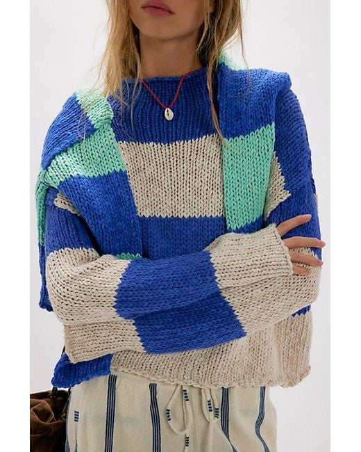 Free People Blue Opal Rollneck Knit Stripe Jumper