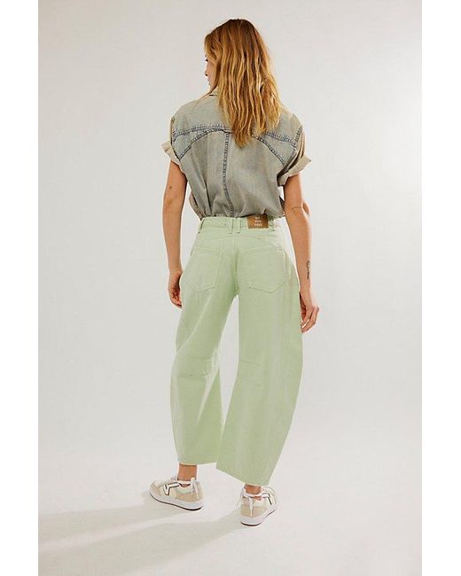 Free People Green Good Luck Mid-rise Barrel Jeans At Free People In Pistachio, Size: 24