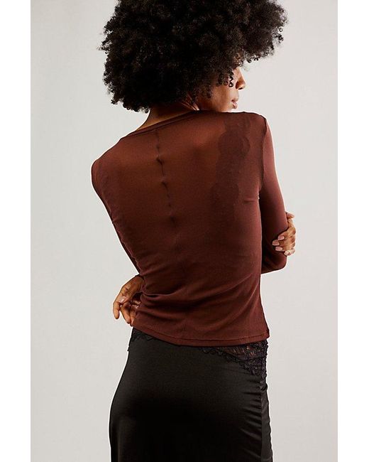 Free People Red Before Sunset Mesh Long Sleeve