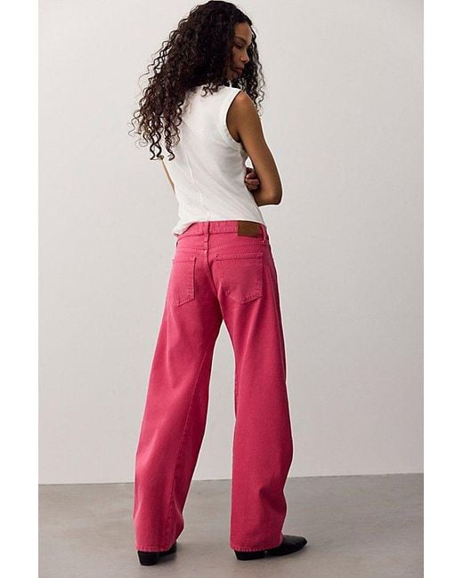Free People Red Fable Low-Rise Twisted Bowed Jeans