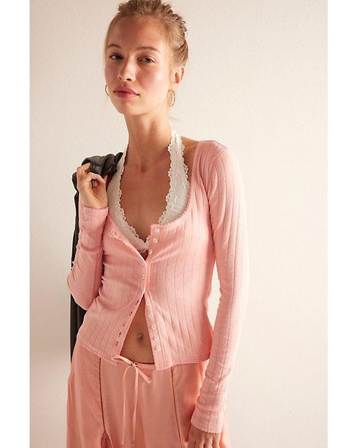 Intimately By Free People Pink End Game Pointelle Long Sleeve