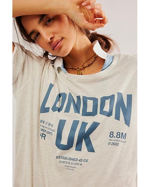 The Laundry Room Blue Welcome To London Tee At Free People In Pebble Heather, Size: Small
