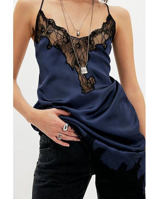 Free People Blue Heirloom Mini Slip Dress By