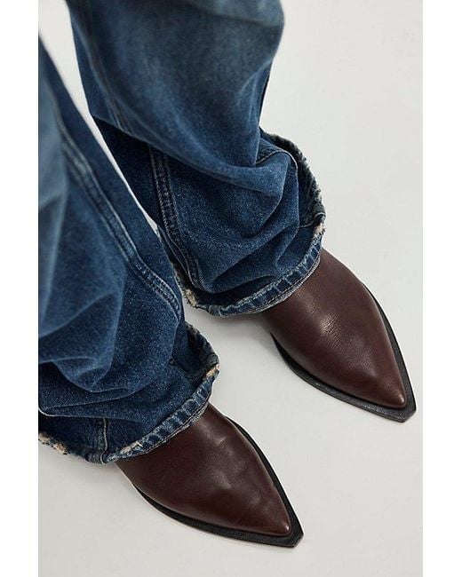 Free People Women's Blue Pointed-Toe Leather Slip-On Mules