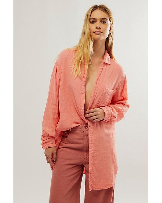 CP Shades Orange Marella Double Cloth Buttondown Shirt At Free People In Sugar Coral, Size: Xs