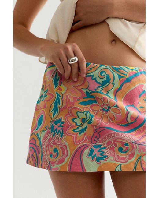 Free People Red My Little Micro Mini Printed Skort